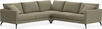 Castlery Lena L-Shaped Sectional Sofa Customized, Performance Classic Twill Moss, Matte Black Legs, Spill Resistant, Removable Covers for Castlery