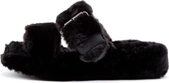 Skechers Womens COZY WEDGE Double buckle Faux Fur design Sandals - Black - 7