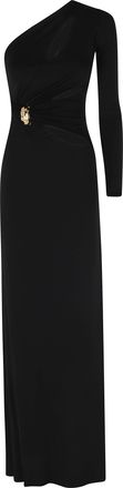 Elisabetta Franchi Black Red Carpet One-Shoulder Cut-Out Viscose Evening Dress