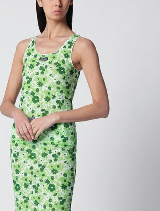 Miu Miu Green floral stretch polyamide-blend top