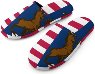 Generic Flag of U.S. And Michigan Flannel Mens Slip-on Slippers Winter Warm House Shoes with Rubber Sole for Home Hotel