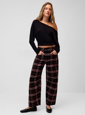Twik Womens Grunge plaid barrel-leg pant