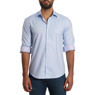 Jared Lang Solid Pima Cotton Button-Up Shirt in Light Blue at Nordstrom Rack, Size Medium