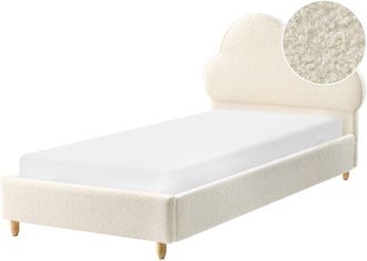 Beliani Beliani - Modern Boucle eu Single Size Bed Frame Upholstered Kids Bed Slatted Base Off-White Bellevue