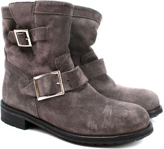 Jimmy Choo London Grey Suede Youth II Buckled Suede Ankle Boots Size 36.5