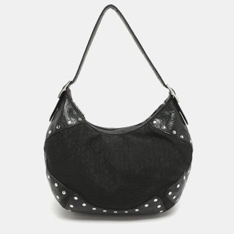 DKNY Dkny Black Canvas And Leather Studded Hobo