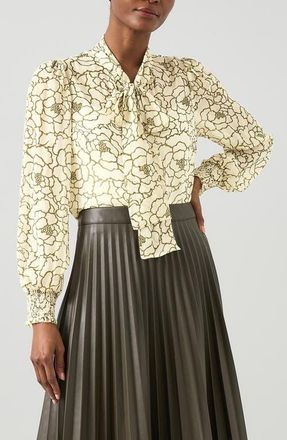 L.k. Bennett Penny Peony Tie Neck Top in Cream Multi at Nordstrom, Size 16 Us