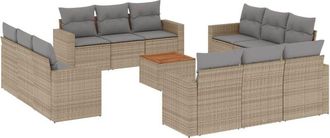 vidaXL Set Sof&aacute;s De Jard&iacute;n Con Cojines 13 Pzas Rat&aacute;n Sint&eacute;tico Beige Vidaxl
