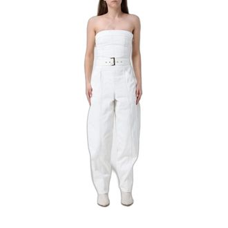 A|X Armani Exchange Mono de Denim de Algod&oacute;n con Cintur&oacute;n - Jumpsuits & Playsuits - Mujer - Blanco - S