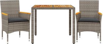 vidaXL Set De Comedor Jard&iacute;n 3 Pzas Con Cojines Rat&aacute;n Pe Acacia Gris Vidaxl