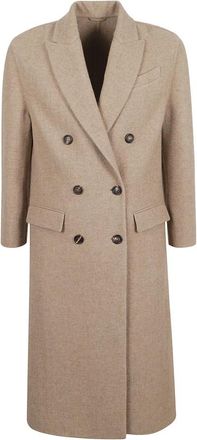 Brunello Cucinelli Double-Breasted Coat - Dames - Mantel - Bruin - S - Katoen - Jassen
