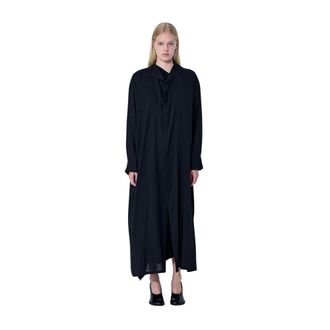 Yohji Yamamoto Backside Slit Long Coat - female - Yohji Yamamoto - Shirt Dresses - Black - M - Dresses