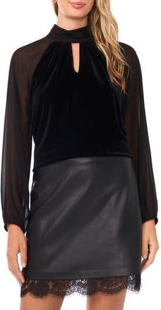 Vince Camuto Sheer Sleeve Velvet Top in Rich Black at Nordstrom Rack, Size X-Small P