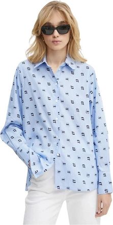 Karl Lagerfeld Ikon Allover Print Shirt - Dames - Overhemden - Blauw - M - Katoen - Overhemden