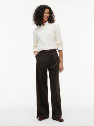 Tommy Hilfiger Womens Pleated Stretch Twill Wide Leg Pant - Chocolate - 10