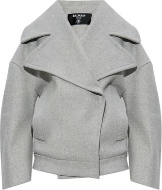 Balmain Wool Pea Coat - Dames - Zomerjassen - Grijs - 2XS - Katoen - Jassen