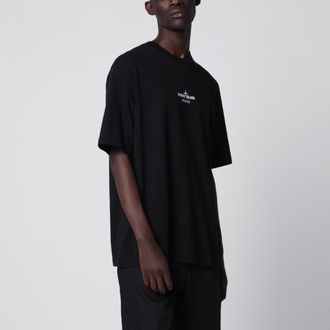Stone Island T-shirt nera in cotone con stampe logo