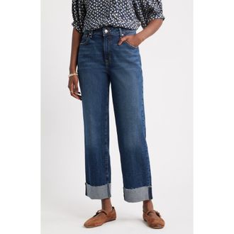 Treasure & Bond Cuffed High Waist Straight Leg Jeans in Dark Wash at Nordstrom Rack, Size 25