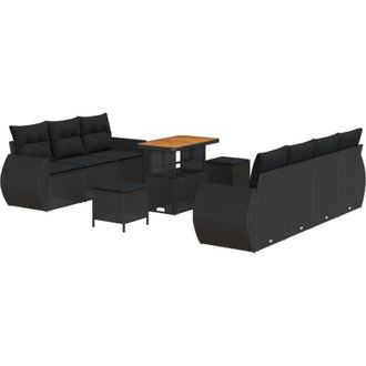 vidaXL Garden Sofa Set with Cushion 10 pcs Black Poly Rattan vidaXL