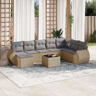 vidaXL Set De Sof&aacute;s De Jard&iacute;n 9 Pzas Con Cojines Rat&aacute;n Sint&eacute;tico Beige Vidaxl