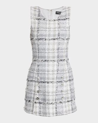 Dolce & Gabbana Rachel Button-Front Check Eyelash Tweed Mini Dress