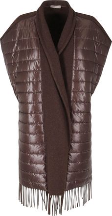 Herno Dark Chocolate Sleeveless Fringe Hem Wool-Blend Vest