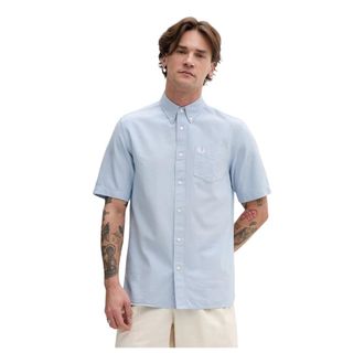 Fred Perry Overhemden, Heren, Blauw, L, Short Sleeve Shirts