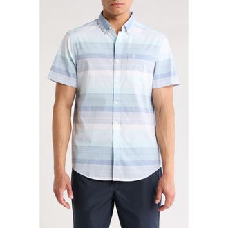 Original Penguin Stripe Poplin Short Sleeve Button-Up Shirt in Copen Blue at Nordstrom Rack, Size Small