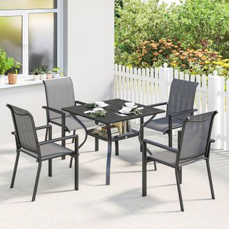 OUTSUNNY 5 Pieces Outdoor Dining Set for 4, Patio Furniture Set in Dark Grey