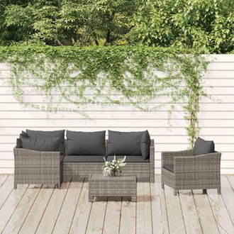 vidaXL Set De Muebles De Jard&iacute;n 6 Pzas Y Cojines Rat&aacute;n Sint&eacute;tico Gris Vidaxl