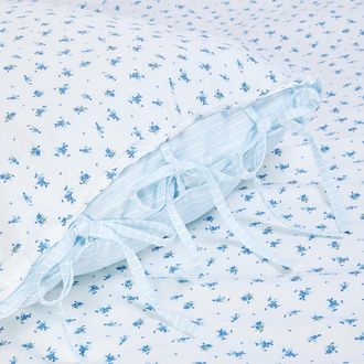 Lounge Bloom & Stripe Omkeerbaar Kussensloop (2-Pack) - Blauwe Bloemenprint - One Size