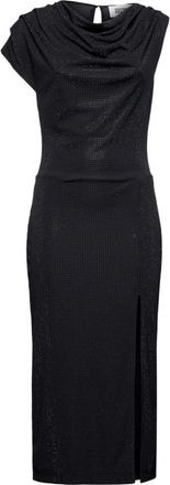 Silvian Heach Lange een-schouder jurk met drapering - Dames - Feestkleedjes - Zwart - 2XS - Polyester - Kleedjes