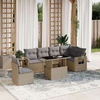 vidaXL Vidaxl - Set Sof&aacute;s De Jard&iacute;n 7 Piezas Y Cojines Rat&aacute;n Sint&eacute;tico Beige