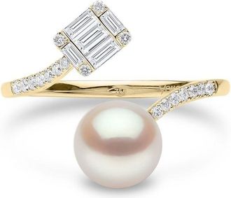 Yoko London 18kt yellow gold Starlight pearl and diamond ring - women - 18kt Yellow Gold/Diamond/Akoya Pearl - 54