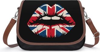 Generic Great Britain Lips England Flag Crossbody Bag Womens Handbag PU Message Bags Shoulder Purse with Adjustable Strap
