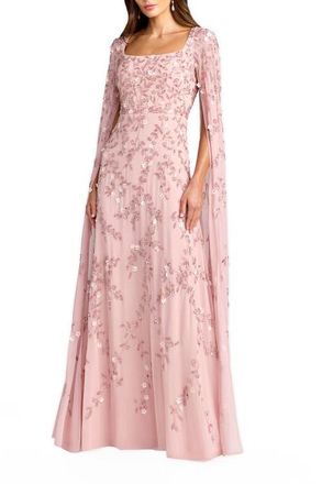 Mac Duggal Womens Embellished Cape Sleeve A-Line Mesh Maxi Gown in Rose at Nordstrom, Size 12