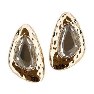 Self Portrait Gehamerde Gouden Kristallen Oorbellen - Dames - Oorbellen - Geel - ONE Size - Accessoires