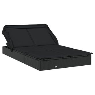 vidaXL Vidaxl - Tumbona 2 Personas Toldo Plegable Rat&aacute;n Pe Negro 213x118x97 Cm