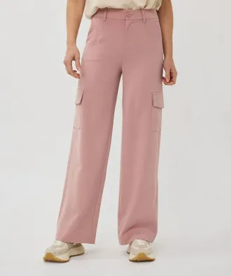 Esqualo Tira Wide Cargo City Trousers In Chalk Pink