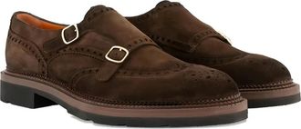 Santoni Double-Buckle Brogue Shoe - male - Santoni - Dress Shoes - Brown - 10 UK - Shoes