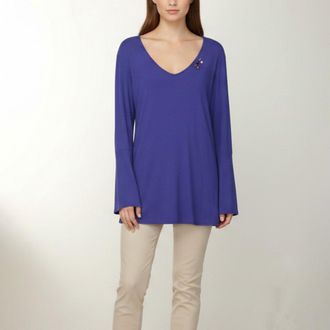 PERSONA Blue Jersey Jeweled Embellished Long Sleeve Top