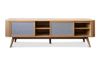 PIB Mueble TV de madera clara y tela gris