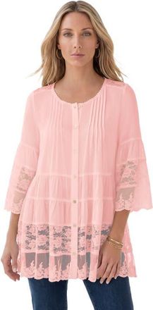 Roaman's Lace Illusion Blouse in Soft Blush at Nordstrom, Size 32