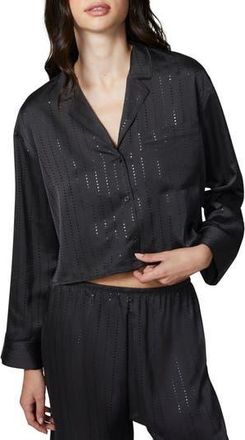 Florence By Mills Stardust Satin Crop Pajama Shirt in Black at Nordstrom Rack, Size Xx-Small