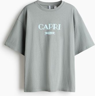 H&M Oversized T-Shirt mit Printmotiv - Grau/Capri