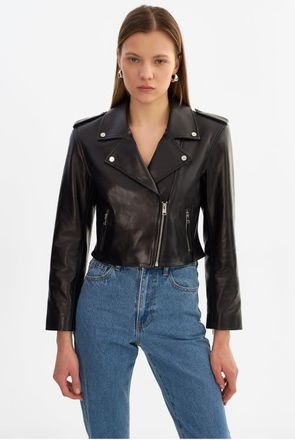 LaMarque Denalda | Leather Cropped Biker Jacket in Black at Nordstrom, Size Xx-Small