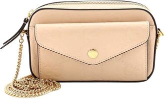 Gucci Beige Jumbo Gg Embossed Leather Front Pocket Chain Shoulder Bag Super Mini (Authentic Pre-Loved)