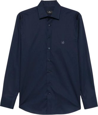 Etro Shirt Roma Logo - Heren - Casual Overhemden - Blauw - 2XL - Katoen - Overhemden