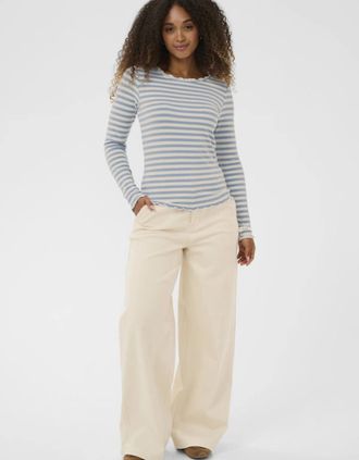 Cream Womens Ribba stripe longsleeve t shirt - White - Size: 18/20