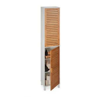 Relaxdays Relaxdays - Armario Alto Ba&ntilde;o, Mueble Auxiliar Estrecho Wc, 190x40x30 Cm, 6 Compartimentos, Mdf Y Bamb&uacute;, Blanco/natural